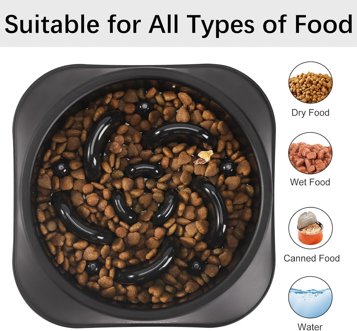 Basic Dog Bowls, Anti-Choking Puzzle Interactive Slow Feeder Dog Bowl to Slow down Eating for Small and Medium Dogs, Black 2 Cups(7.8 In)