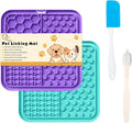 Licky Mats for Dogs Pack of 2 Licky Mats for Dogs with Strong Suction Cup - Slow Pet Feeder for Food, Peanut Butter Includes Spatula & Brush - Perfect for Grooming & Training (Light Blue/Purple)