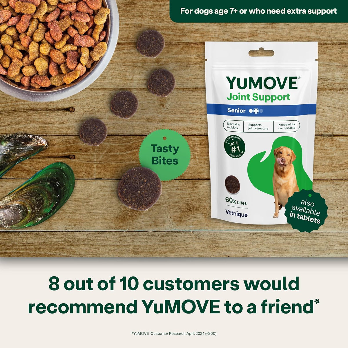 Yumove Senior Dog Joint Supplement, Daily Bites for Joint Care, Essential Dog Hip and Joint Aid for Senior Dogs Aged 8+, 60 Tablets - Eco Friendly and Letter Box Ready Packaging