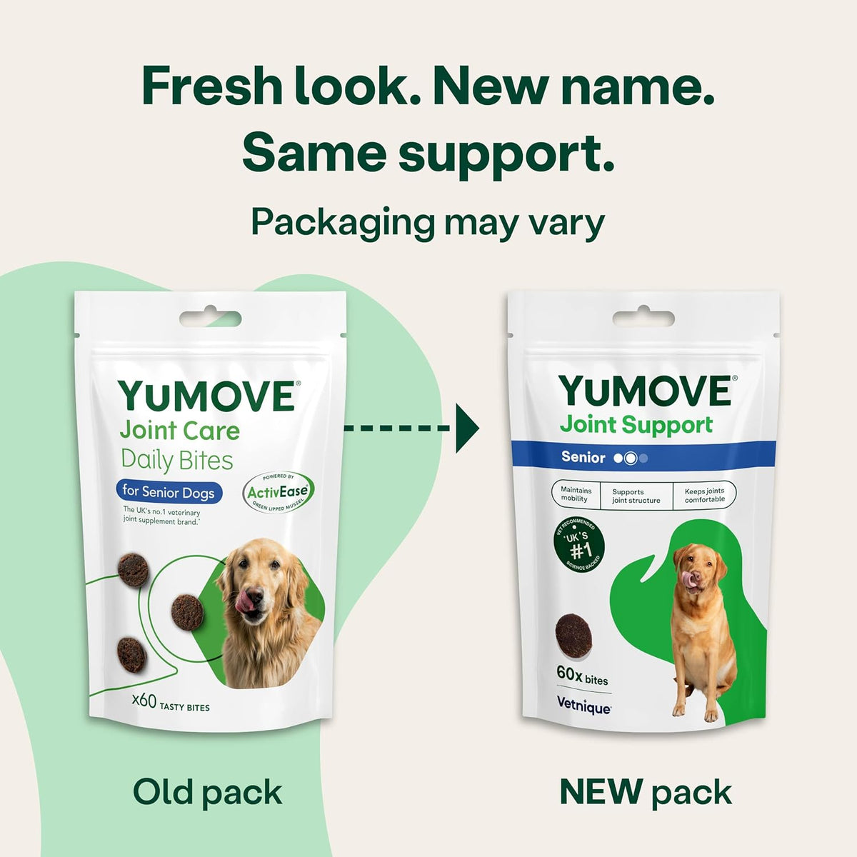 Yumove Senior Dog Joint Supplement, Daily Bites for Joint Care, Essential Dog Hip and Joint Aid for Senior Dogs Aged 8+, 60 Tablets - Eco Friendly and Letter Box Ready Packaging