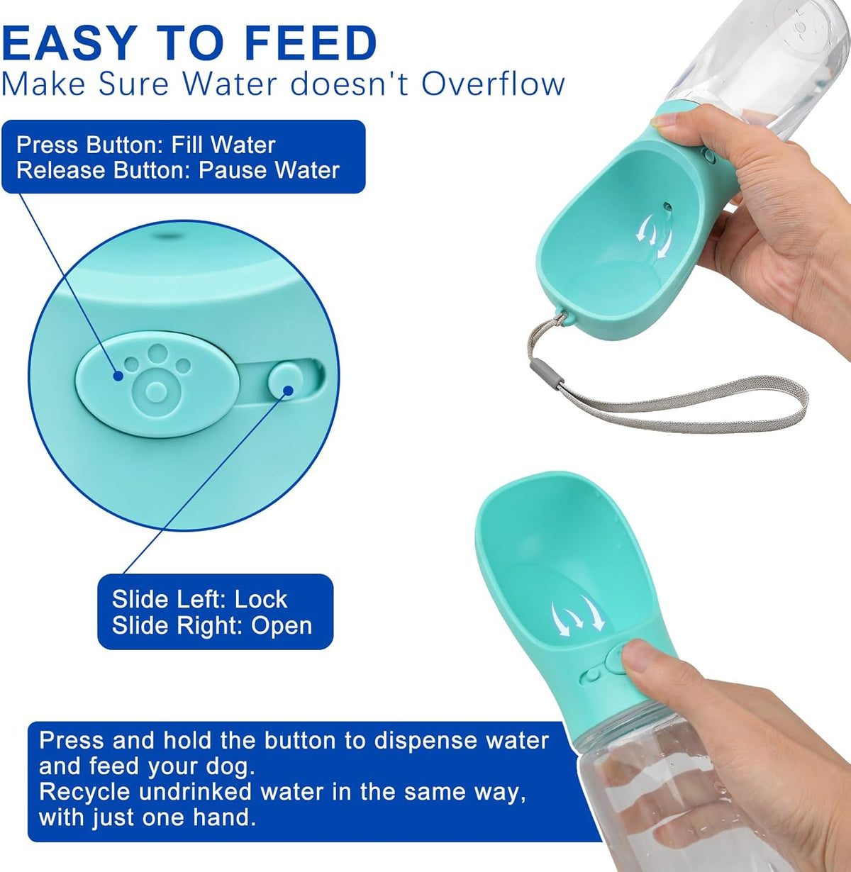 Dog Water Bottle - 550Ml Water Feeder Leak Proof Portable Puppy Water Dispenser with Drinking Feeder for Pets Outdoor Walking, Hiking, Travel, Food Grade Plastic for Pets