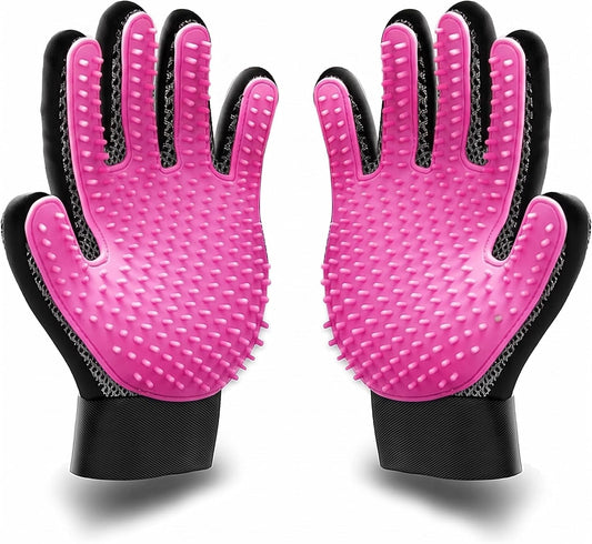 Pet Dog Cat Grooming Glove,Gentle Deshedding Brush Glove,Efficient Pet Hair Remover Mitt,Massage Tool with Enhanced Five Finger Design,For Dogs,Cats,Rabbits,Horses with Long/Short Fur,1 Pair