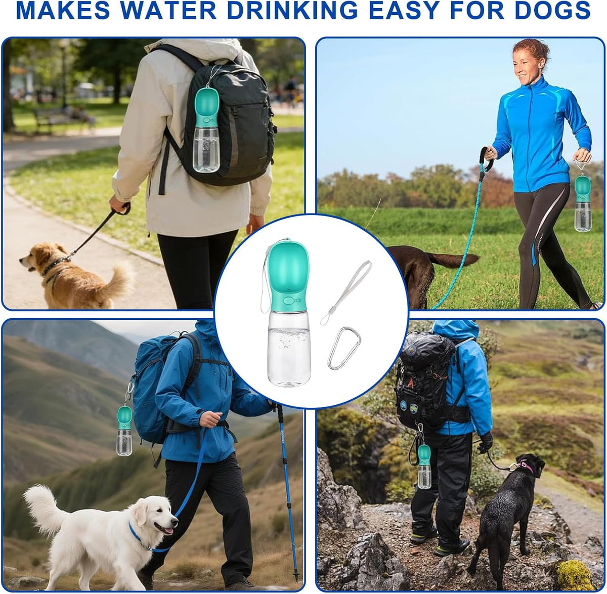 Dog Water Bottle - 550Ml Water Feeder Leak Proof Portable Puppy Water Dispenser with Drinking Feeder for Pets Outdoor Walking, Hiking, Travel, Food Grade Plastic for Pets