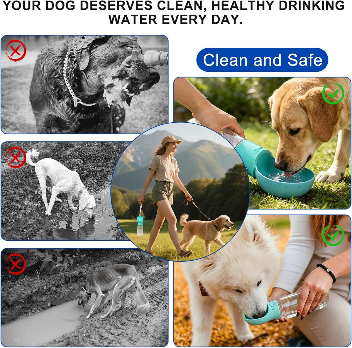 Dog Water Bottle - 550Ml Water Feeder Leak Proof Portable Puppy Water Dispenser with Drinking Feeder for Pets Outdoor Walking, Hiking, Travel, Food Grade Plastic for Pets