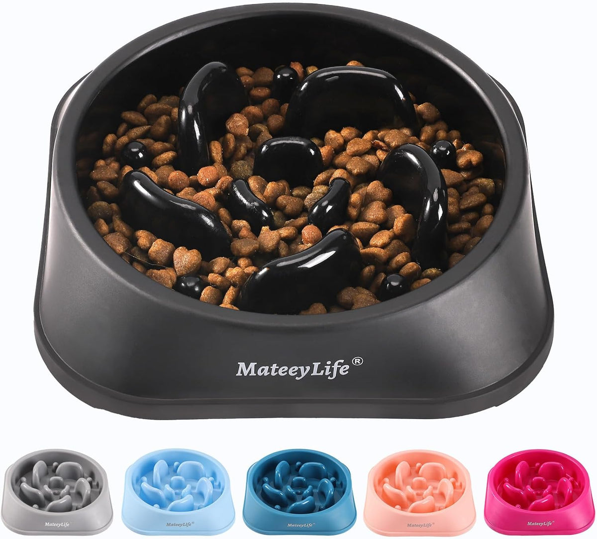 Basic Dog Bowls, Anti-Choking Puzzle Interactive Slow Feeder Dog Bowl to Slow down Eating for Small and Medium Dogs, Black 2 Cups(7.8 In)