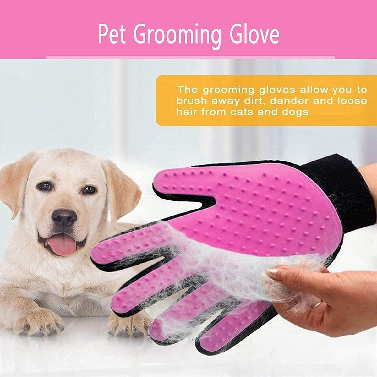Pet Dog Cat Grooming Glove,Gentle Deshedding Brush Glove,Efficient Pet Hair Remover Mitt,Massage Tool with Enhanced Five Finger Design,For Dogs,Cats,Rabbits,Horses with Long/Short Fur,1 Pair