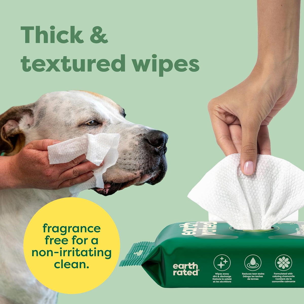 Earth Rated Vet-Developed Pet Eye Wipes, Hypoallergenic Cleaner for Dogs & Cats Eyes to Remove Dirt & Discharge, Fragrance Free, 70 Count