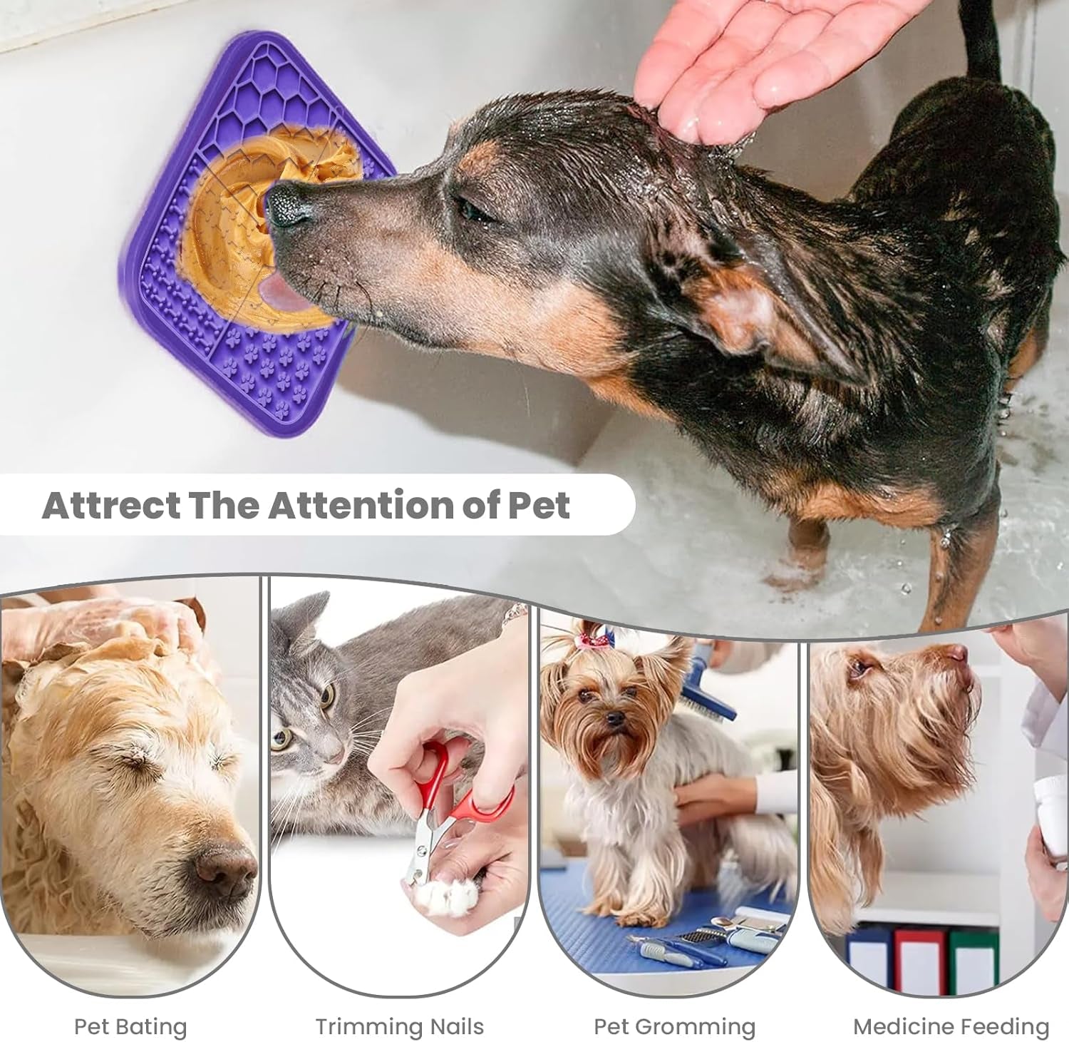 Licky Mats for Dogs Pack of 2 Licky Mats for Dogs with Strong Suction Cup - Slow Pet Feeder for Food, Peanut Butter Includes Spatula & Brush - Perfect for Grooming & Training (Light Blue/Purple)