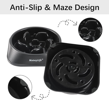 Basic Dog Bowls, Anti-Choking Puzzle Interactive Slow Feeder Dog Bowl to Slow down Eating for Small and Medium Dogs, Black 2 Cups(7.8 In)