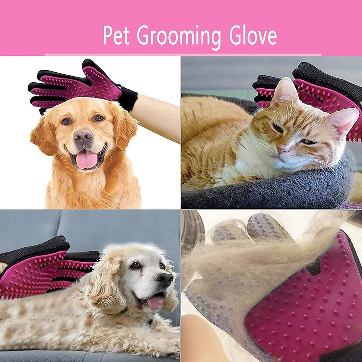 Pet Dog Cat Grooming Glove,Gentle Deshedding Brush Glove,Efficient Pet Hair Remover Mitt,Massage Tool with Enhanced Five Finger Design,For Dogs,Cats,Rabbits,Horses with Long/Short Fur,1 Pair