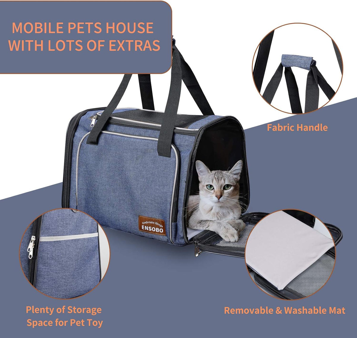Cat Carrier Bag in Denim Fabric,  Pet Transport Bag